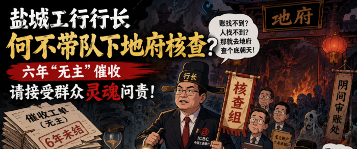 【今日话题】盐城工行行长何不带队下地府核查？六年“无主”催收，请接受群众灵魂问责！